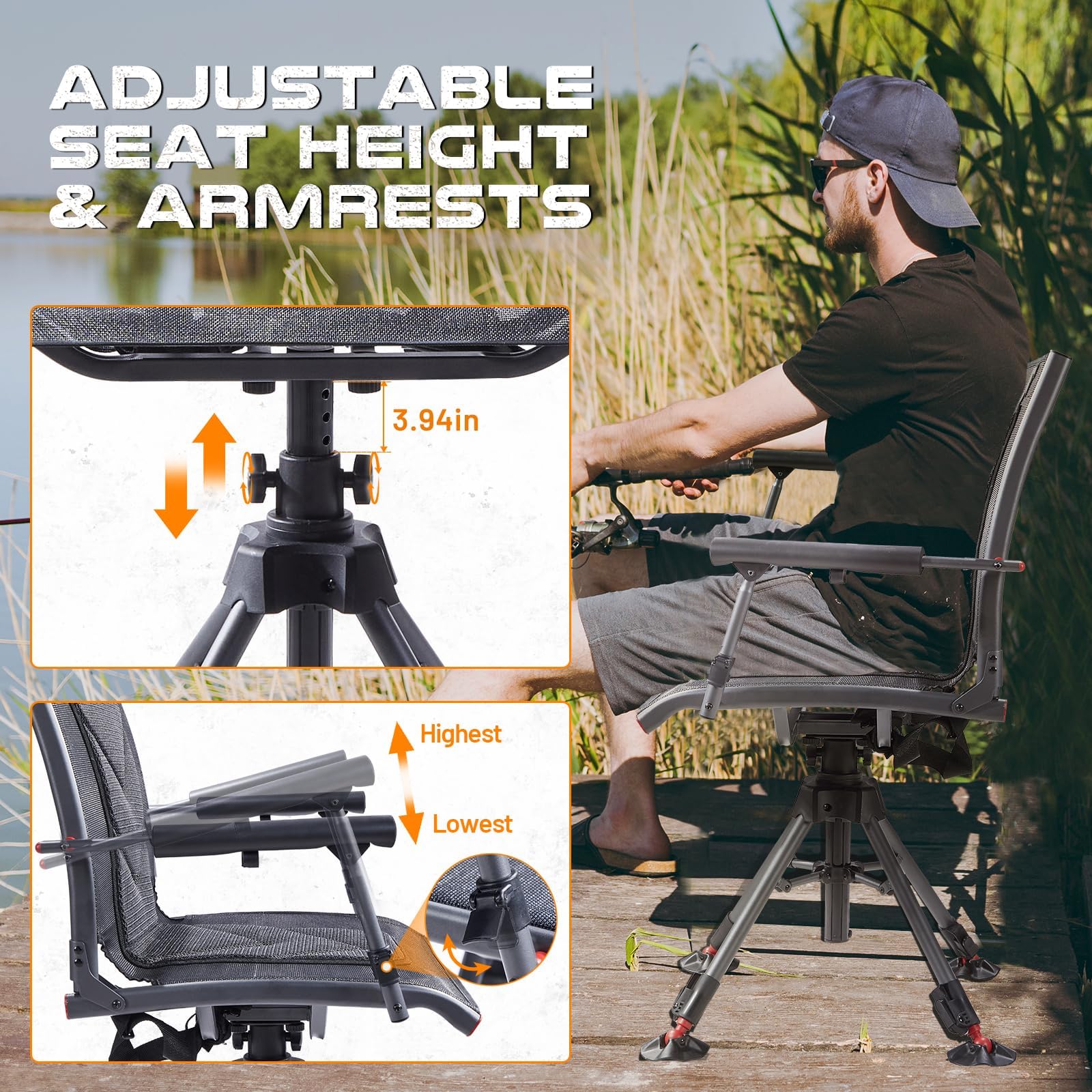 TR 360 Degree Swivel Hunting Blind Chair setup image with quick assembly screws