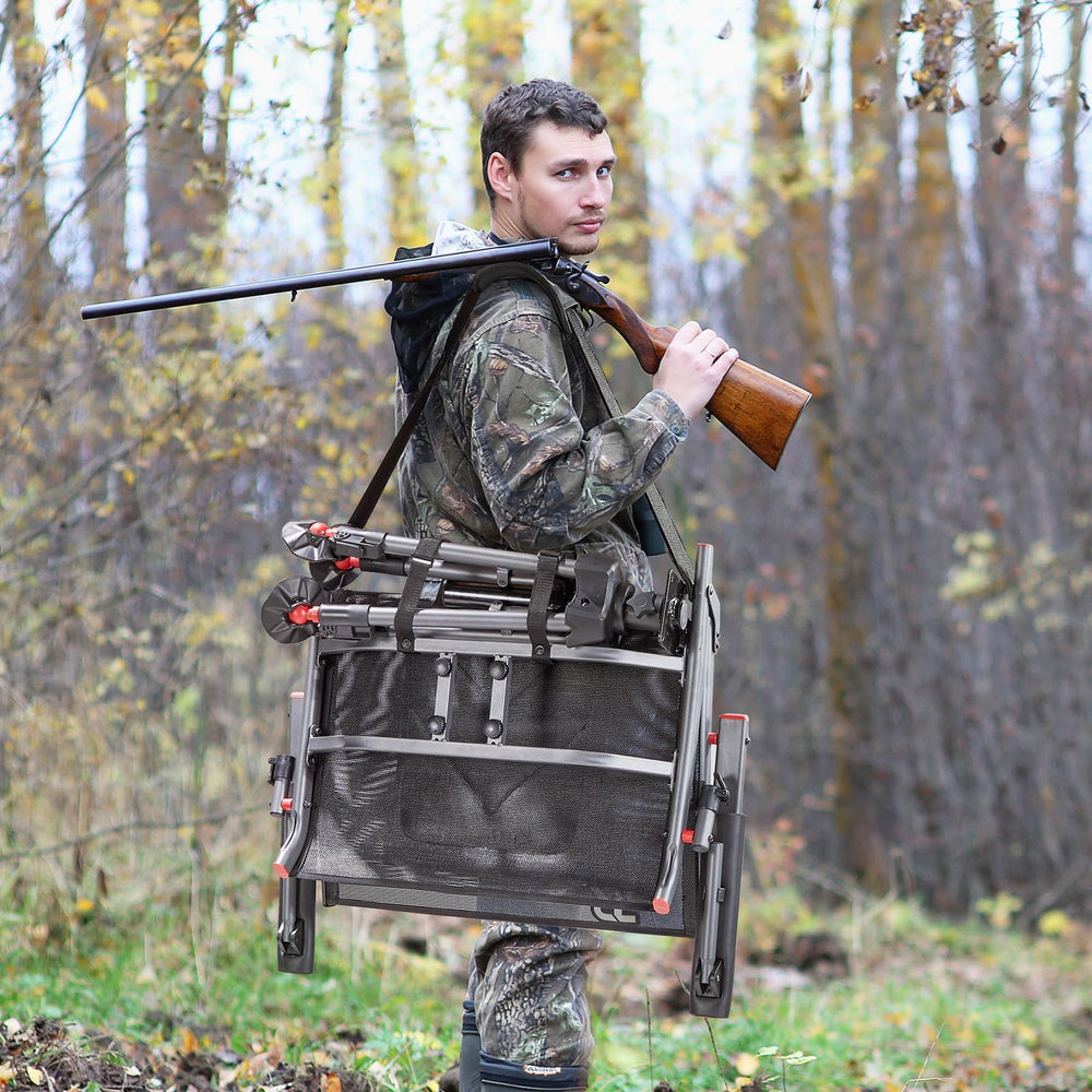 TR 360 Degree Swivel Hunting Blind Chair side view demonstrates portable field use