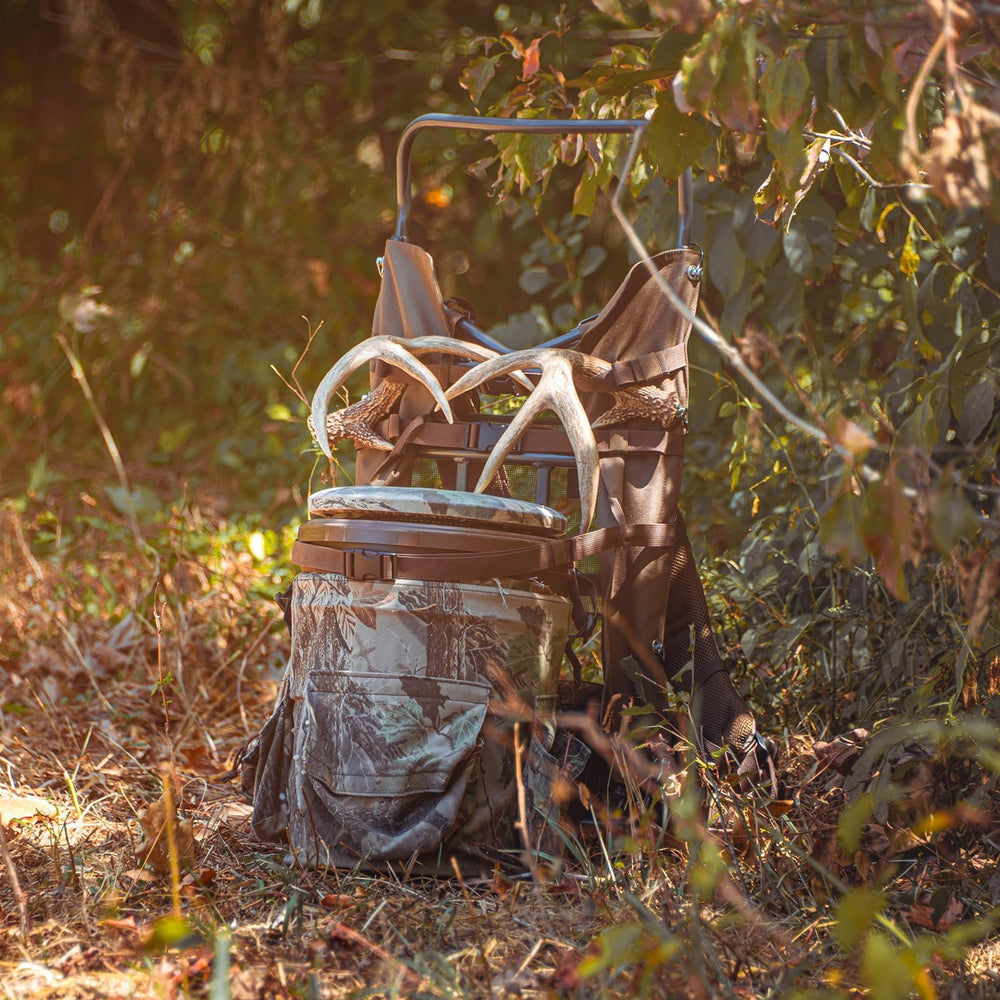 TR aluminum external frame backpack breathable mesh back panel promises airflow.