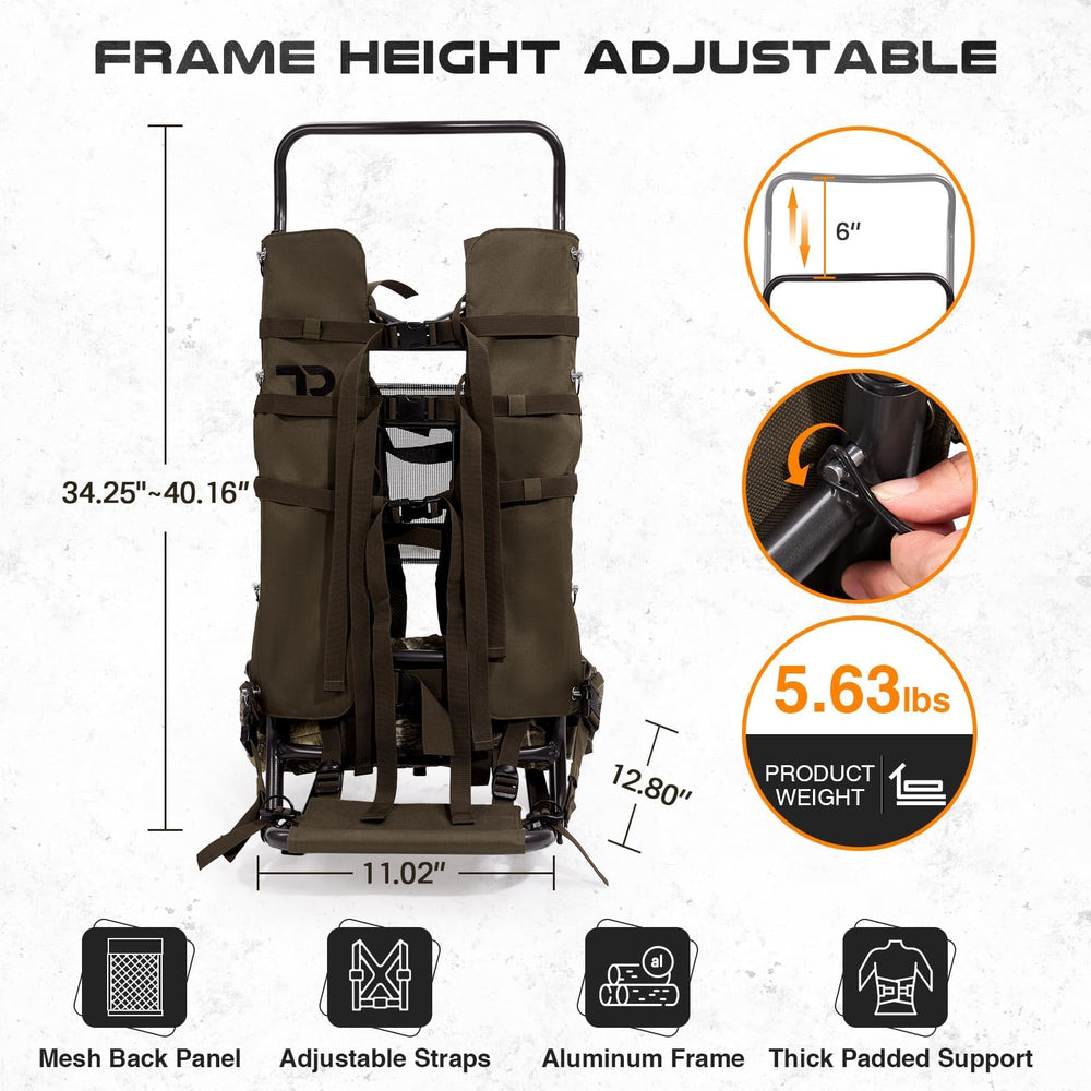TR aluminum external frame backpack belt with quick-access pockets enables fast access.