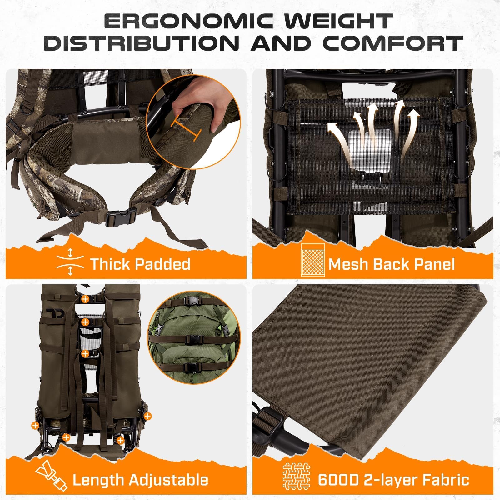 TR aluminum external frame backpack RealTree Edge camouflage emphasizes concealment outdoors.