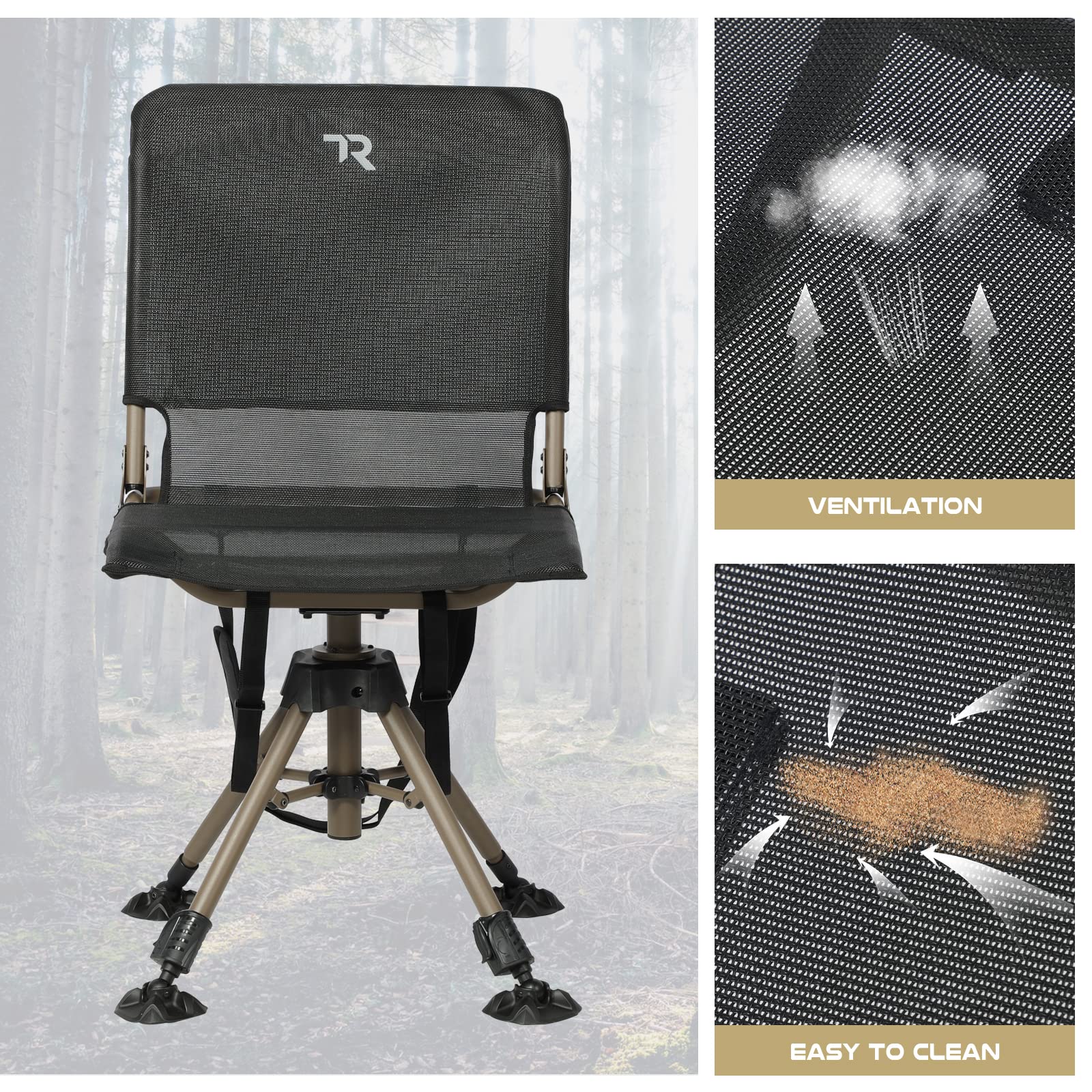 TR Hunting Chair 400-lb capacity supports heavier users with stability.