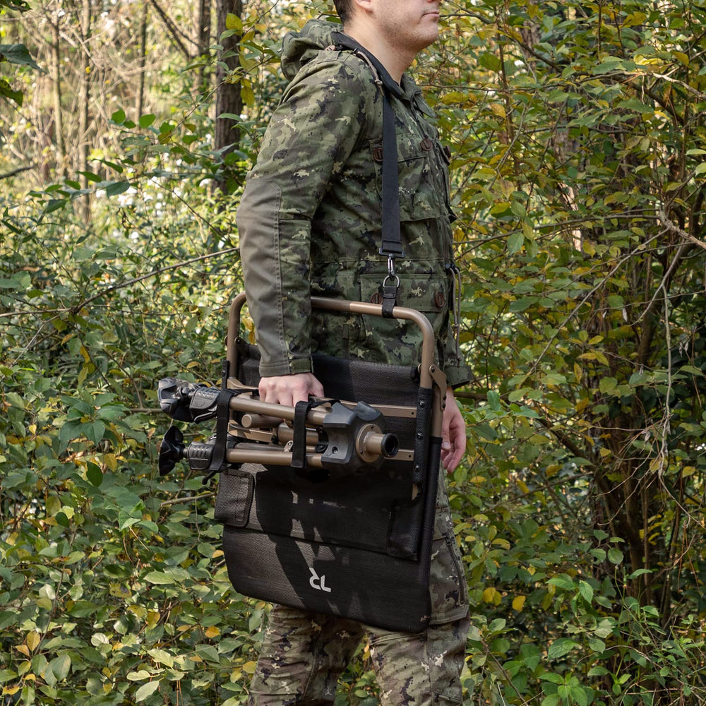TR Hunting Chair folded compact shows easy transport between hunts.