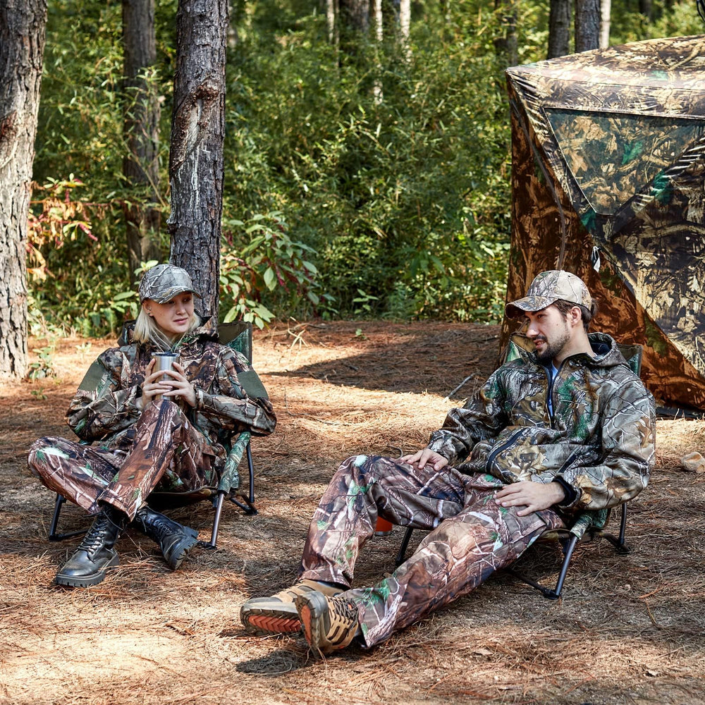 TR low camping chair camo folded in a carry bag for easy transport.