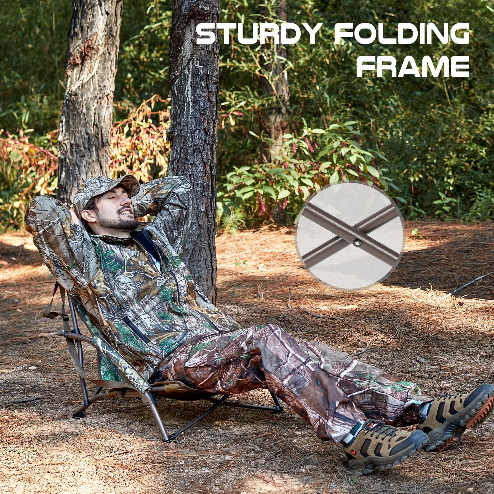TR low camping chair shoulder straps enable easy carrying on trails.