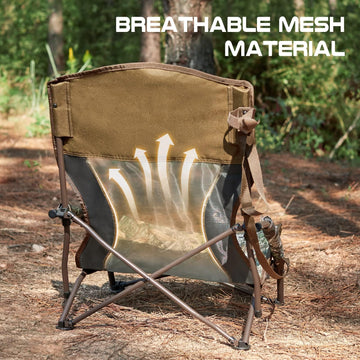 TR low camping chair wide seat measures 21 by 19.5 inches.