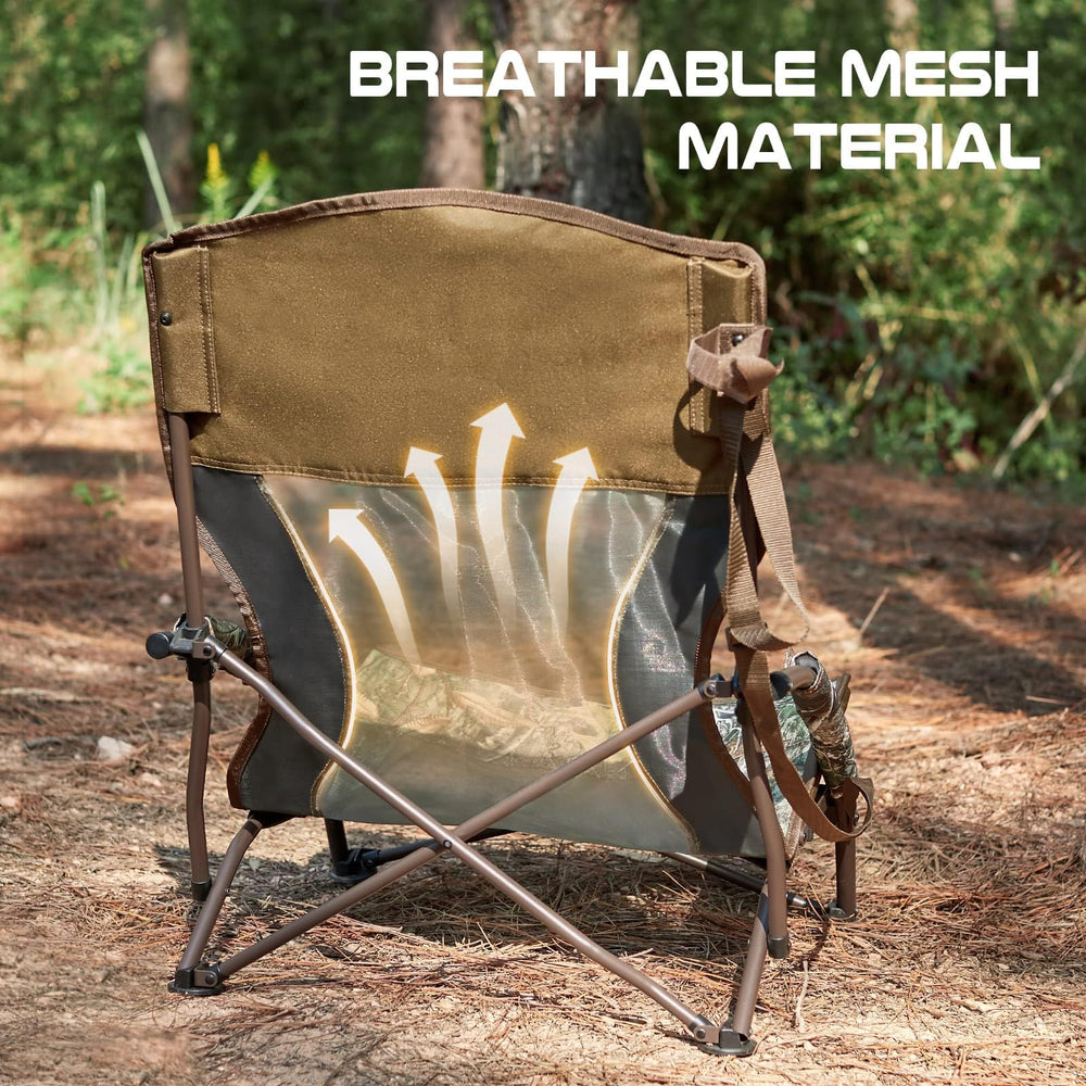 TR low camping chair wide seat measures 21 by 19.5 inches.