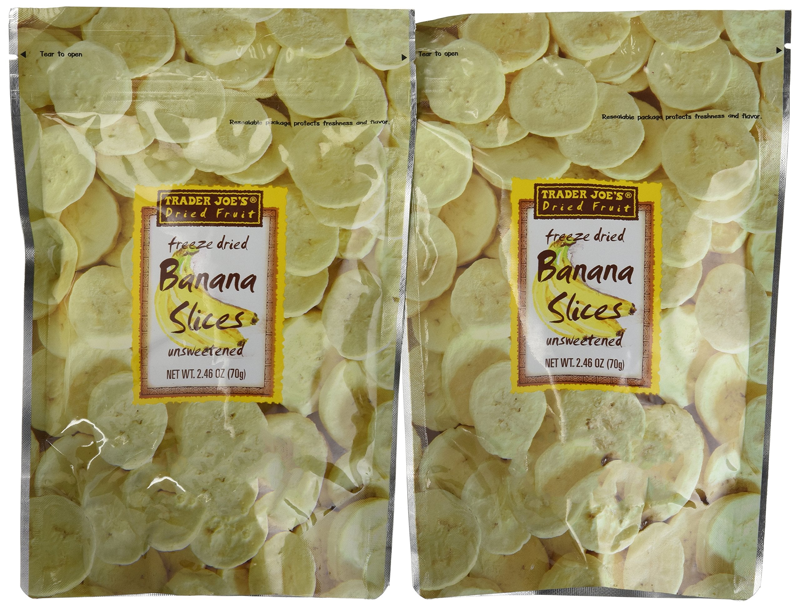 Trader Joe's Freeze Dried Bananas two-pack hero image showing crunchy, delicious snack