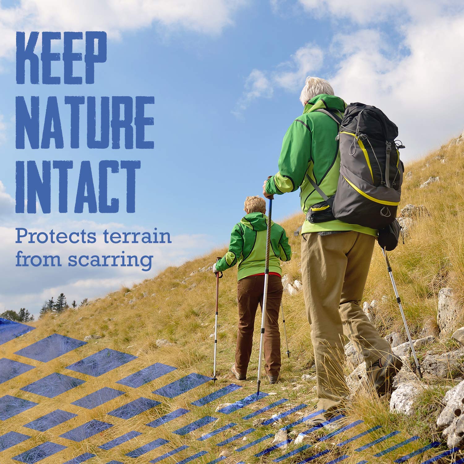 TrailBuddy anti-slip end caps support safe trekking on rocky paths.