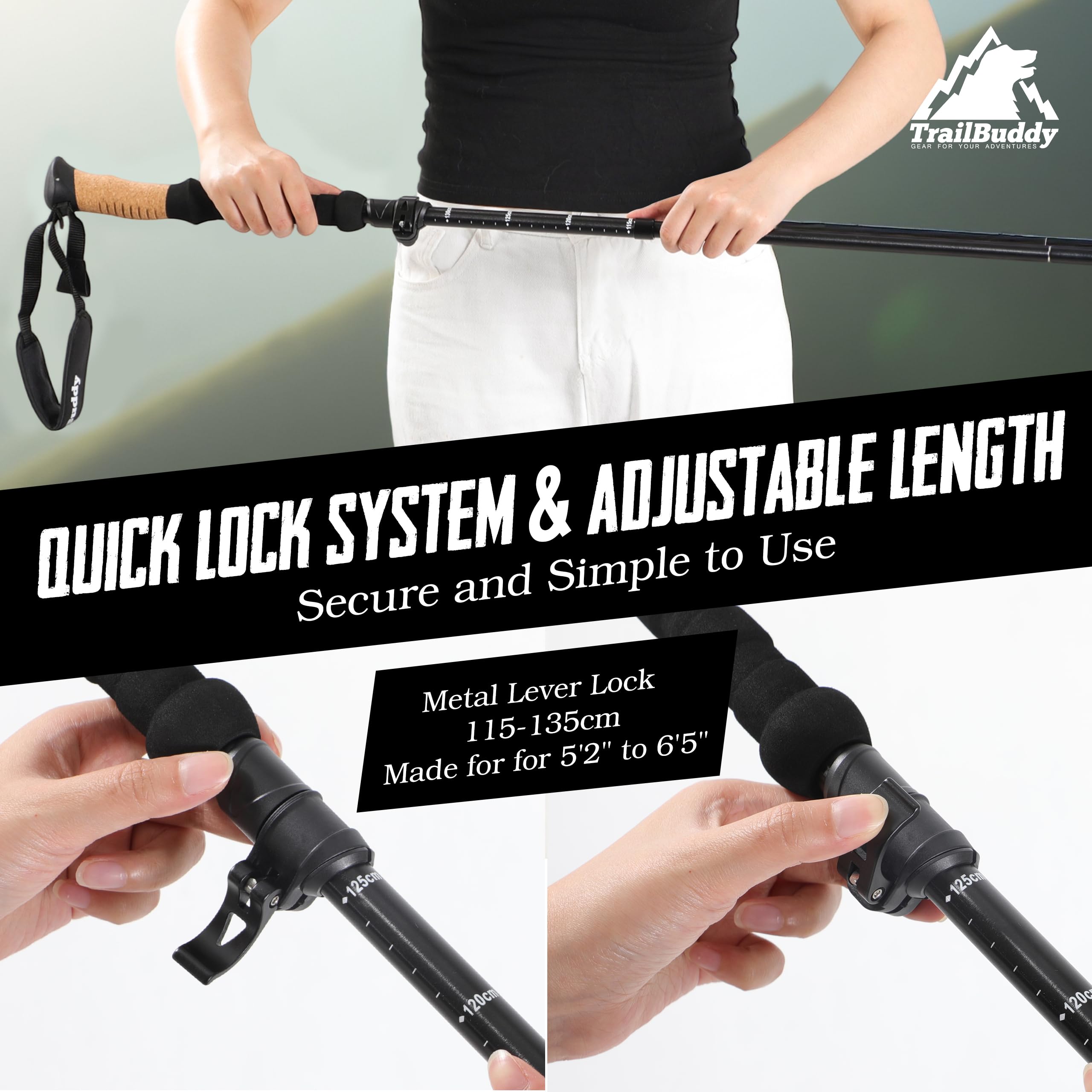 TrailBuddy Cork + EVA grip enhances grip in wet or sweaty conditions
