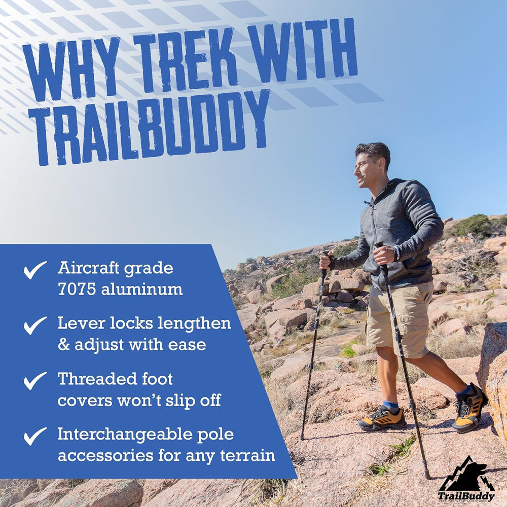 TrailBuddy Foldable Poles extended reach for tall hikers