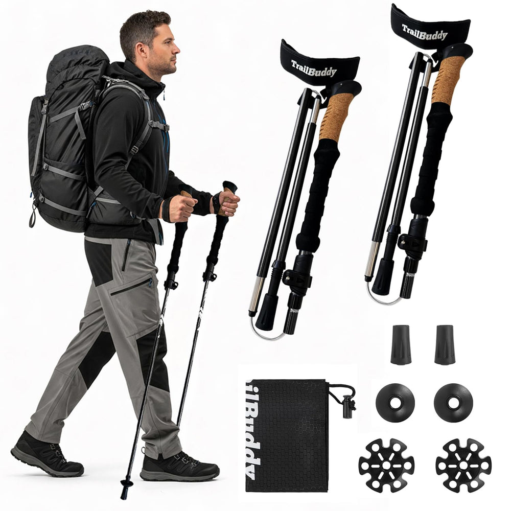 TrailBuddy Foldable Trekking Poles compact storage for travel