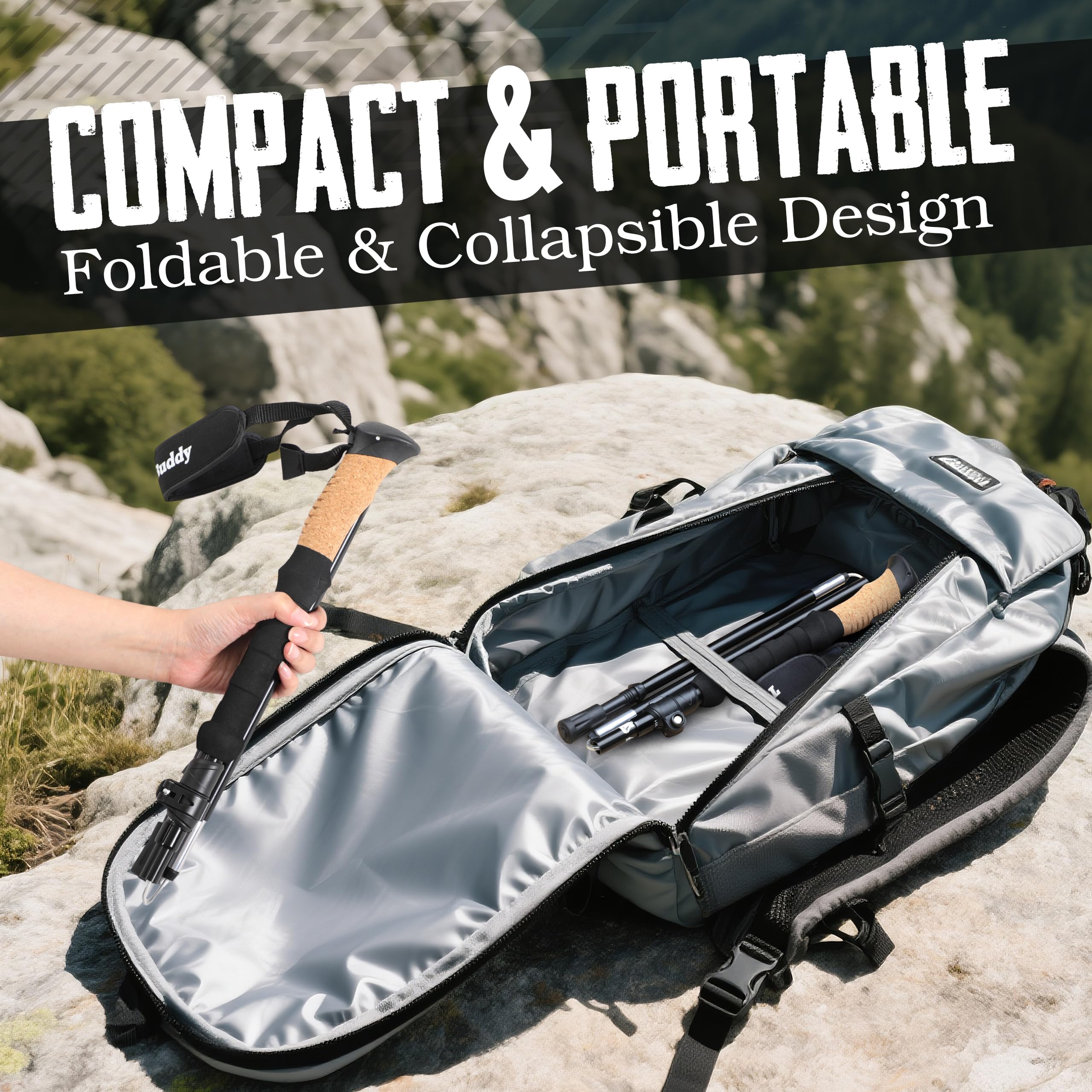 TrailBuddy Quick lever lock ensures secure height adjustments on the move