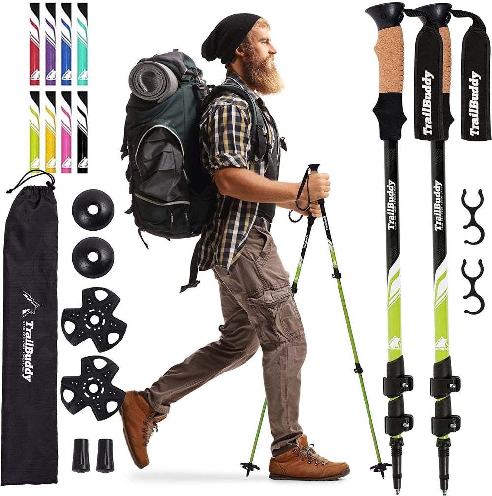 TrailBuddy Trekking Poles in 7075 aluminum showing premium durability on rugged trails