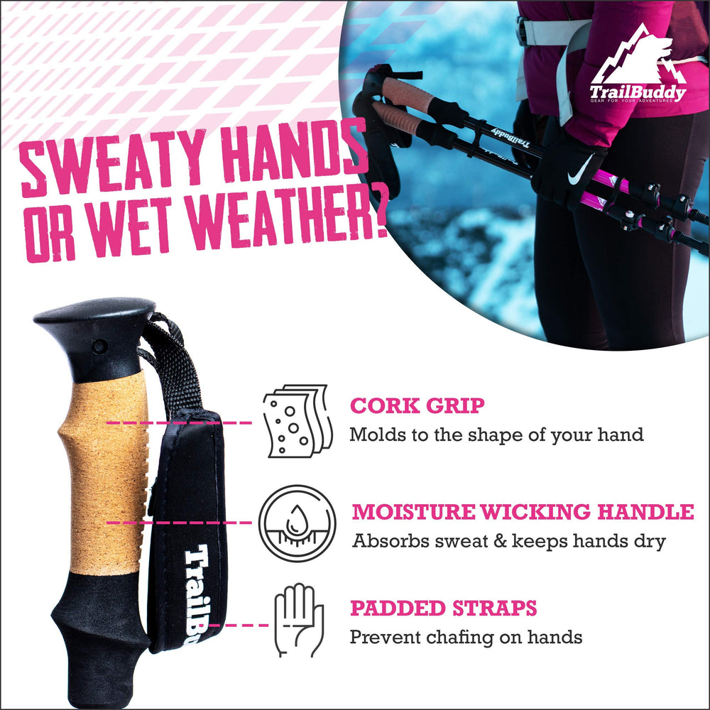 TrailBuddy Trekking Poles adjustable height range suitable for adults and kids