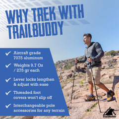 TrailBuddy Trekking Poles cork grip closeup highlights comfortable, moisture-wicking support