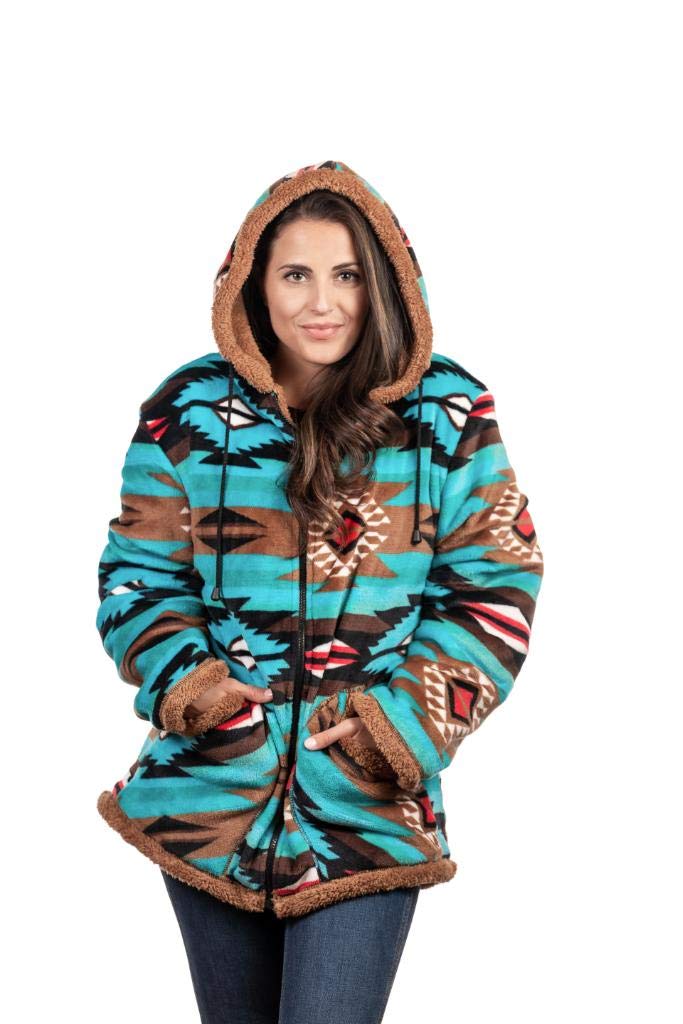 TrailCrest Aztec camo hooded jacket front view for wind protection