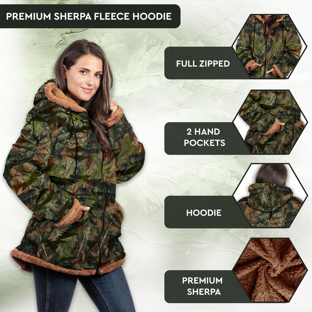 TrailCrest camo Nordic-pattern soft fleece jacket highlights texture and cozy feel.