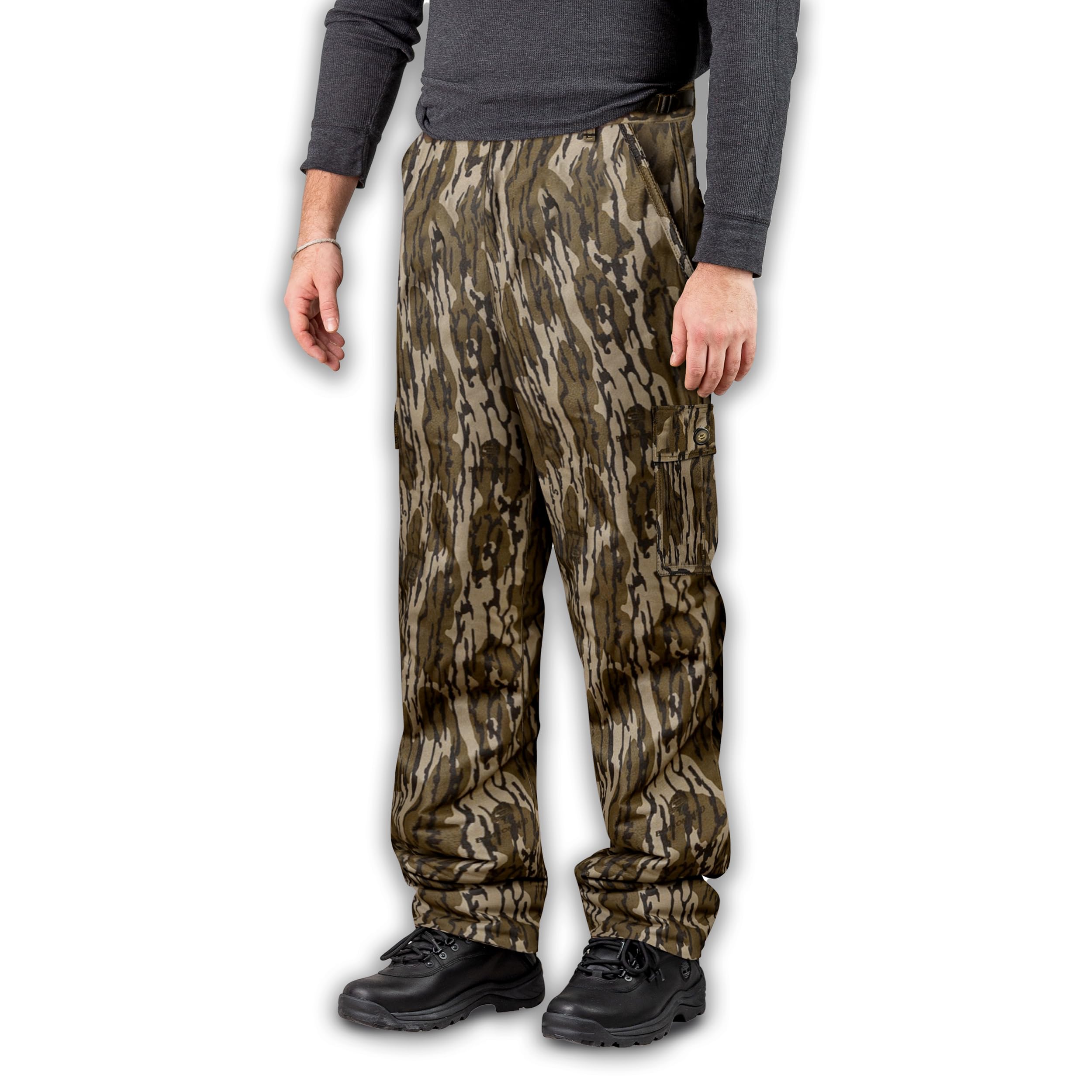 TrailCrest men's camo hunting pants Bottomland front view showcasing durable, comfortable twill