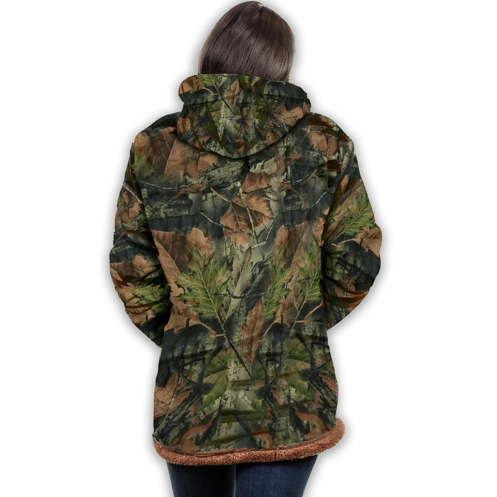 TrailCrest sherpa-lined hooded jacket front-zip showcases plush warmth for chilly evenings.