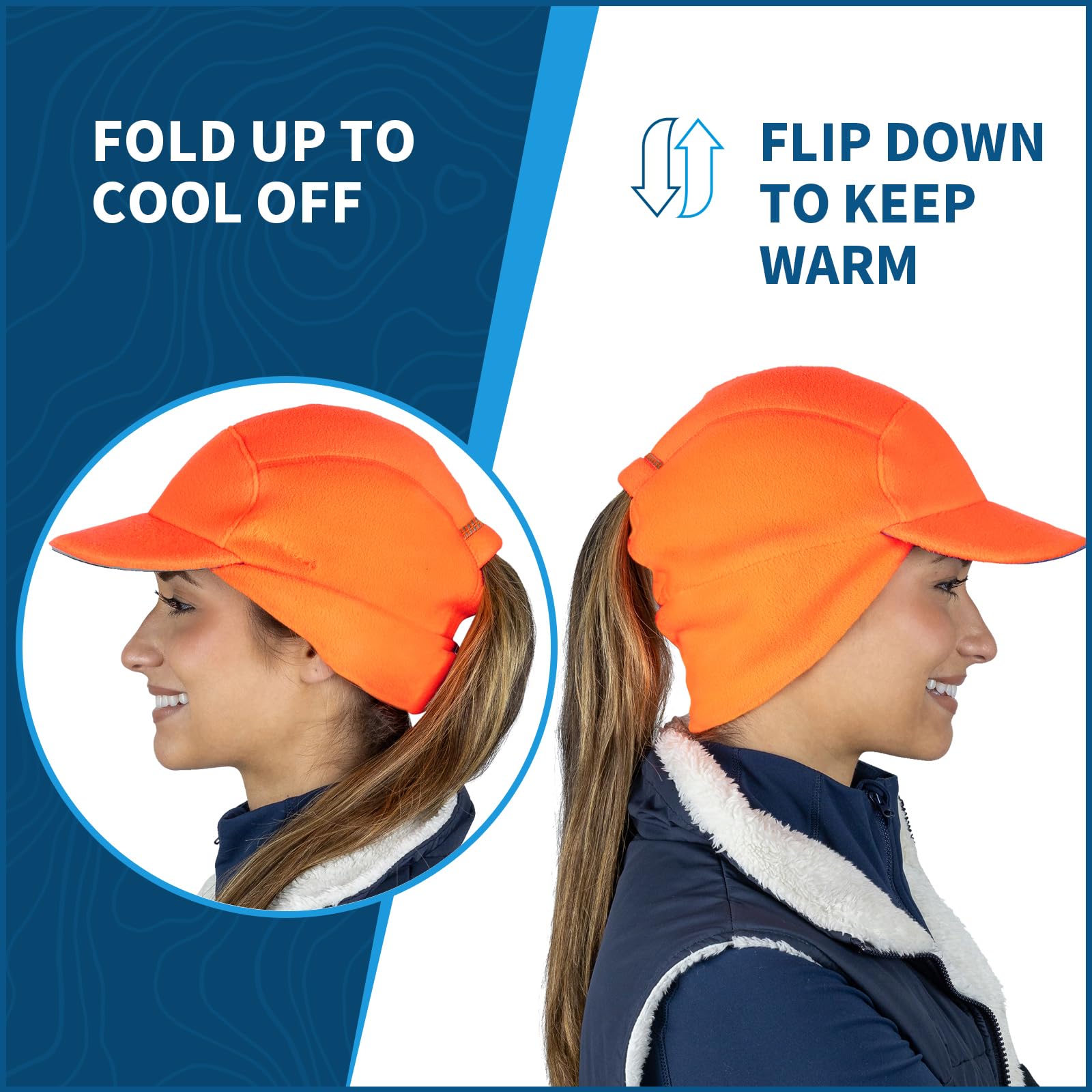 TrailHeads fleece ponytail hat in hunter orange boosts visibility during dawn workouts.