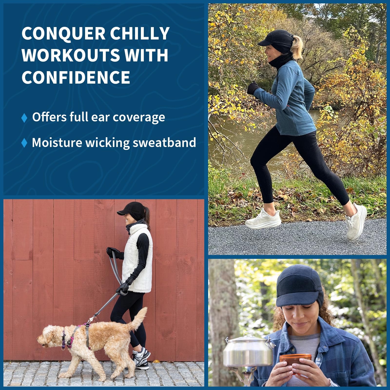 TrailHeads ponytail-hole with reflective stitching enhances safety in low light.