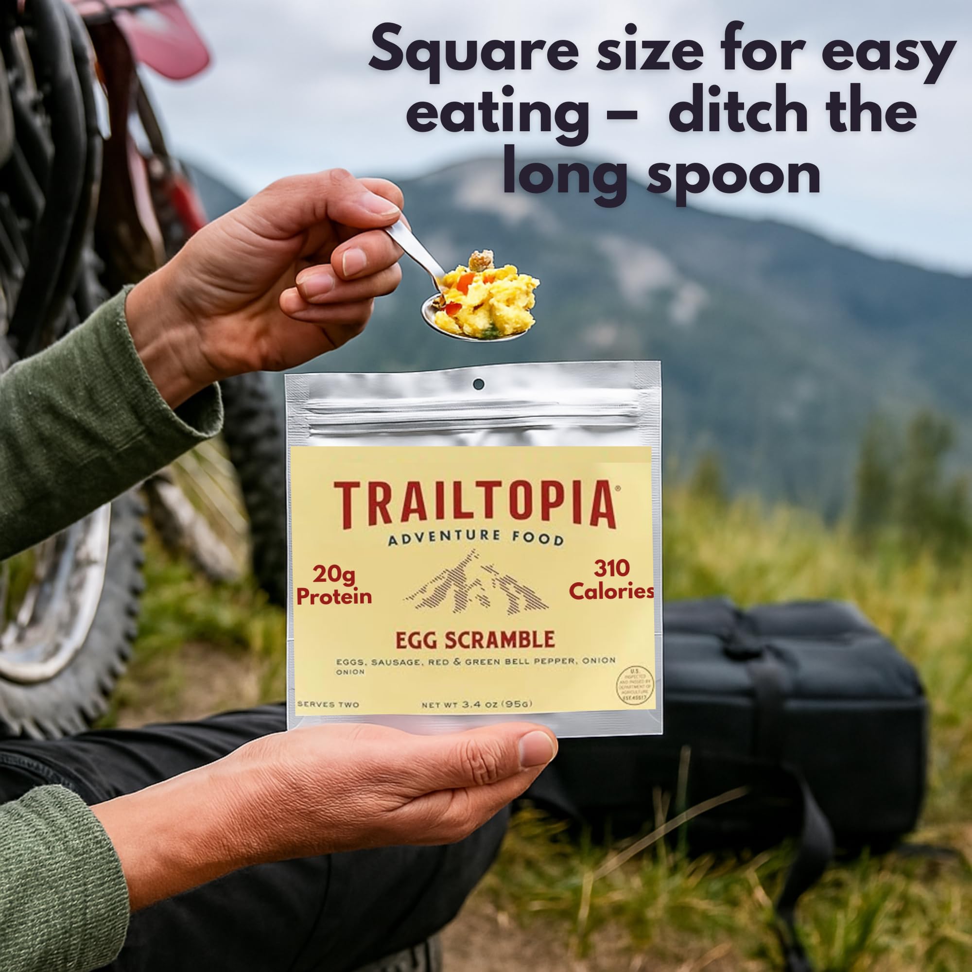 Trailtopia eat from the bag moment emphasizes no dish meals on trail