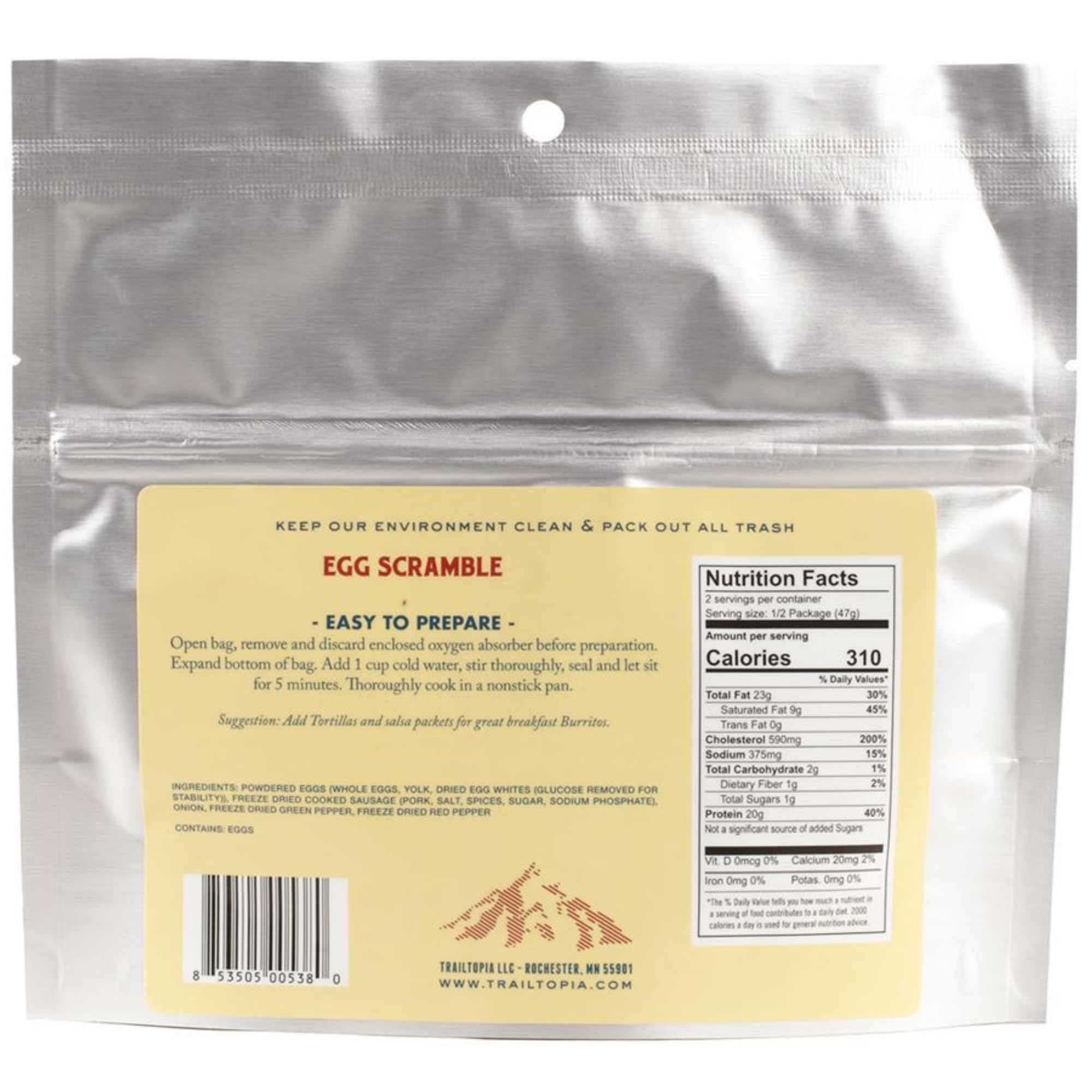 Trailtopia ingredients close up showcase real eggs sausage peppers for a hearty outdoor meal