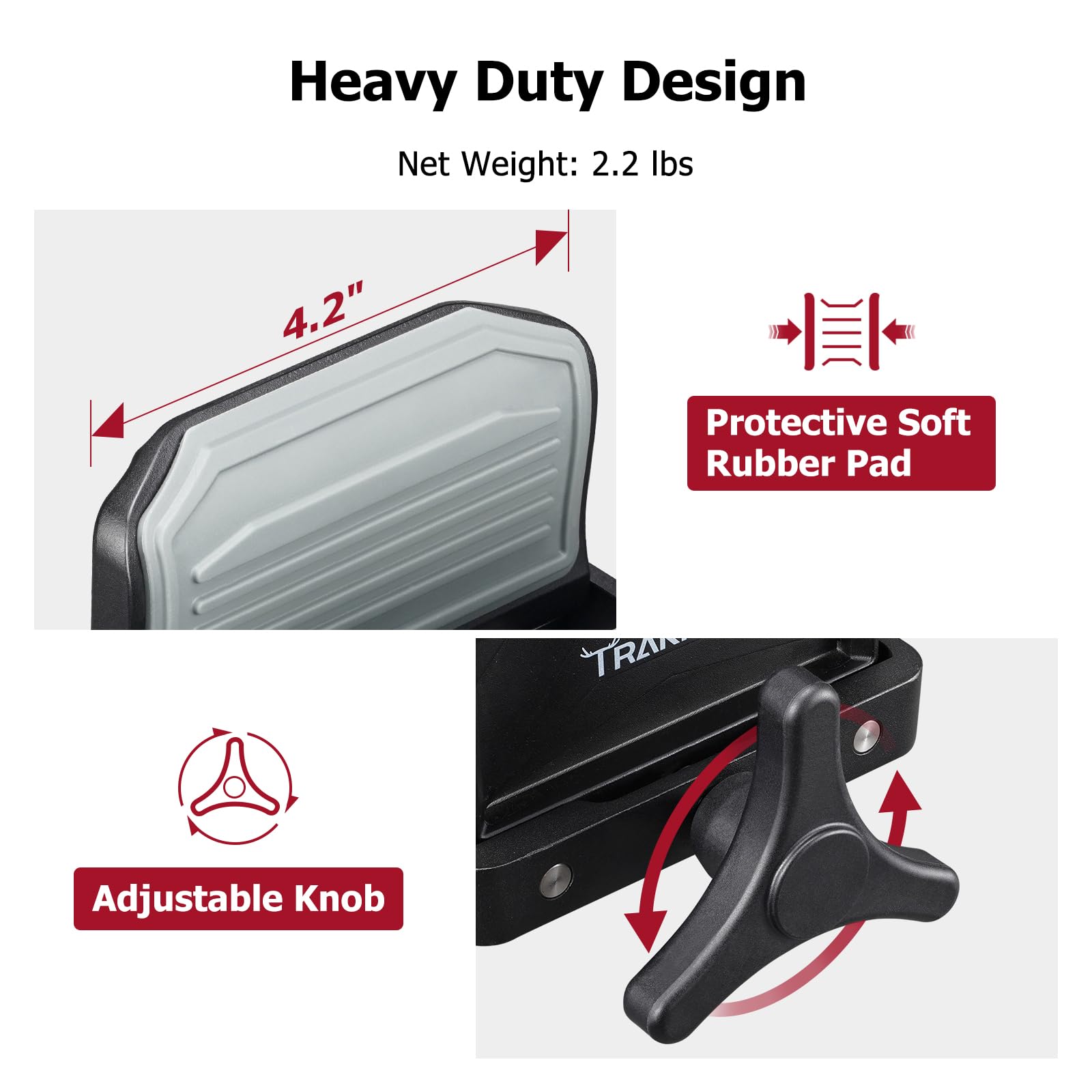 Trakiom Clamp Rest Head with Arca-Swiss plate enables quick-release versatility.
