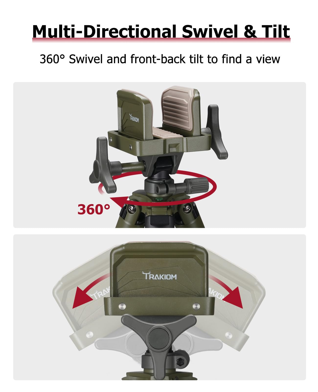 Trakiom clamping tripod rest clamp head with bubble level for quick, accurate outdoor leveling
