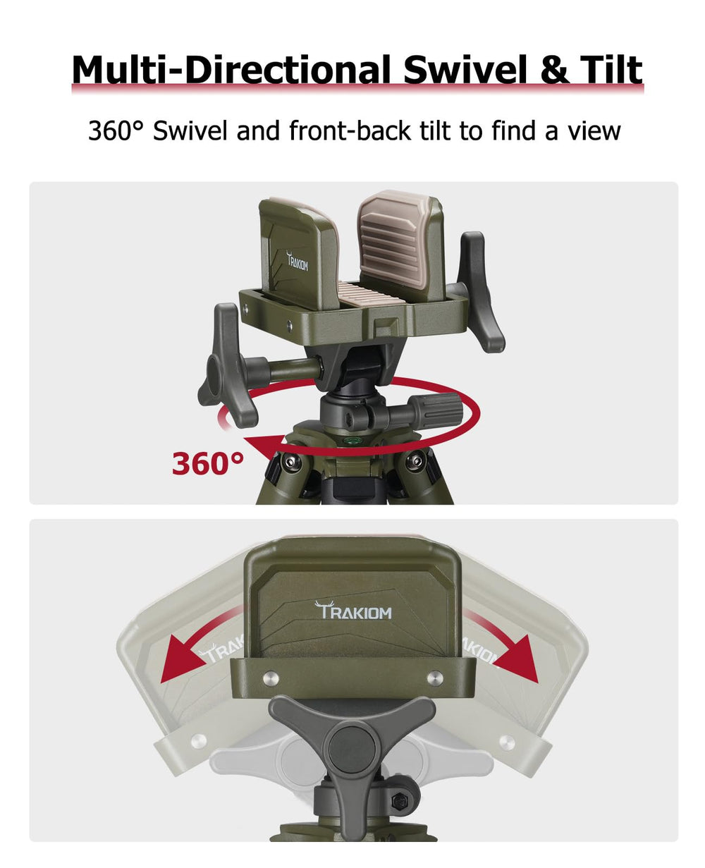 Trakiom clamping tripod rest clamp head with bubble level for quick, accurate outdoor leveling