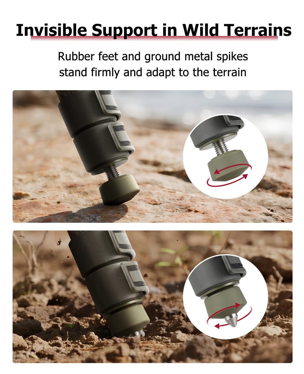 Trakiom clamping tripod rest retractable spikes and rubber feet for varied terrain