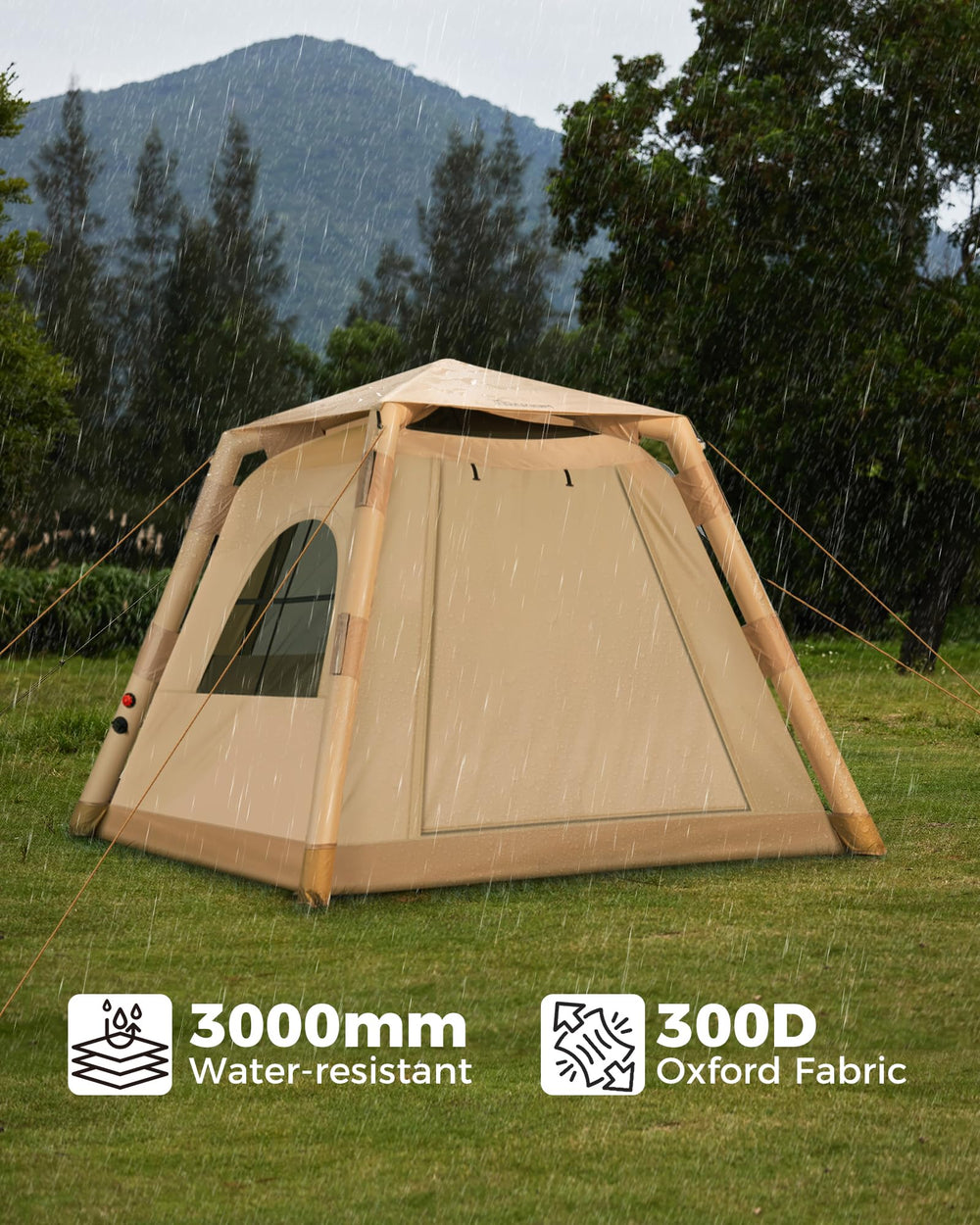 Trakiom detachable rainfly adds extra weather protection when needed.