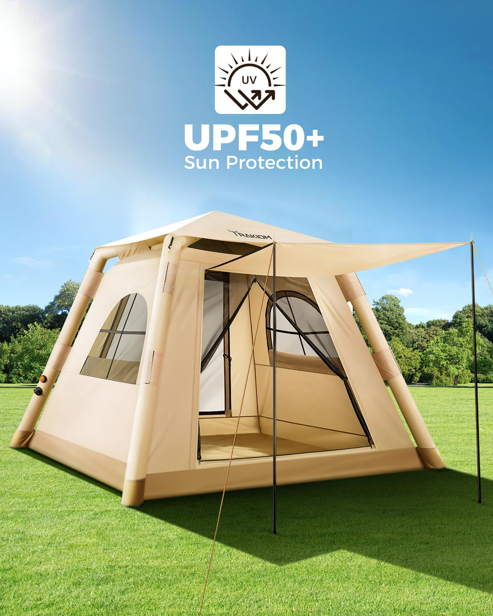 Trakiom family-friendly inflatable tent ready for beach days and picnics.