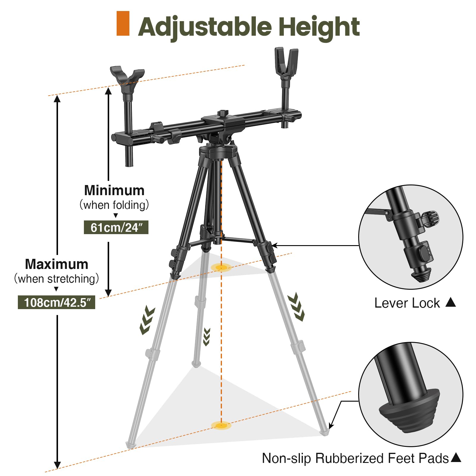 Trakiom aluminum alloy base supports up to 18 kg for heavy rifles.