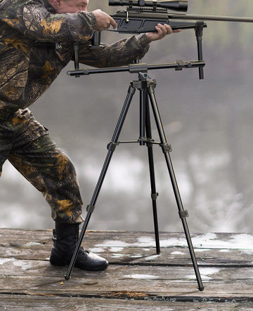 Trakiom hunting tripod ground blind use showcases stable support for discreet shooting.