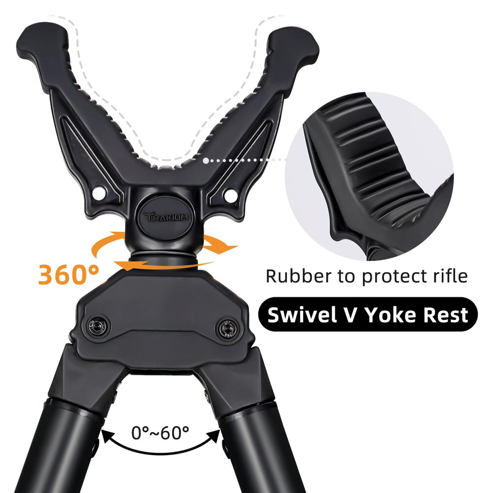 Trakiom shooting bipod adjustable height supports standing, sitting, or kneeling positions