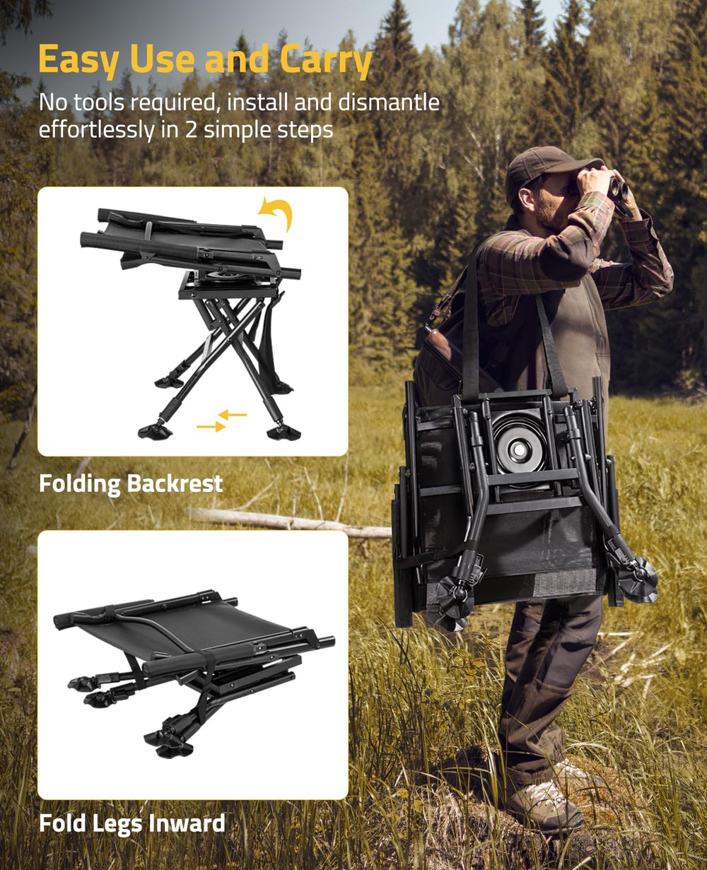 Trakiom portable chair folds into backpack mode for mobile hunts.