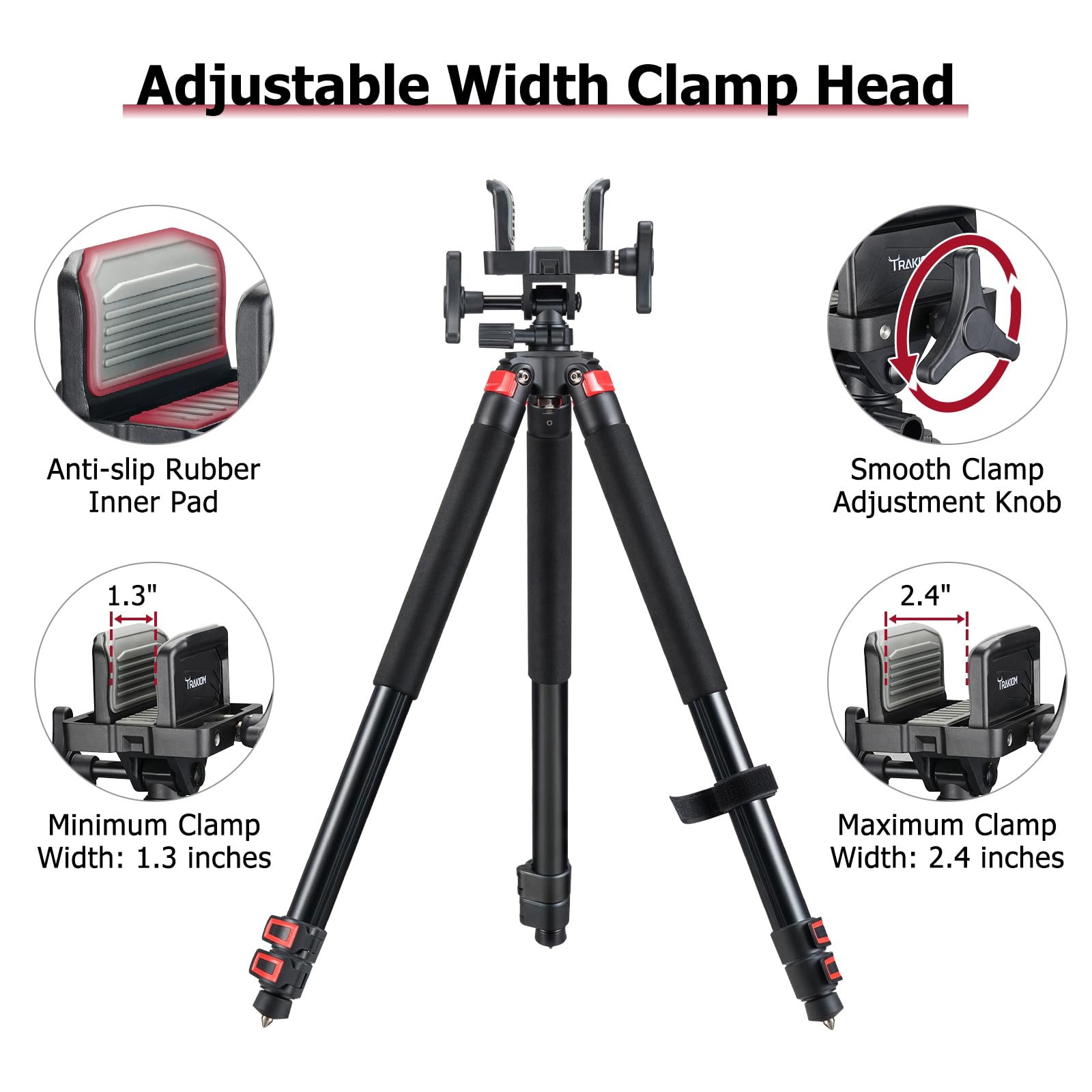 Trakiom clamping tripod rest's 360-degree clamp head enables precise framing.
