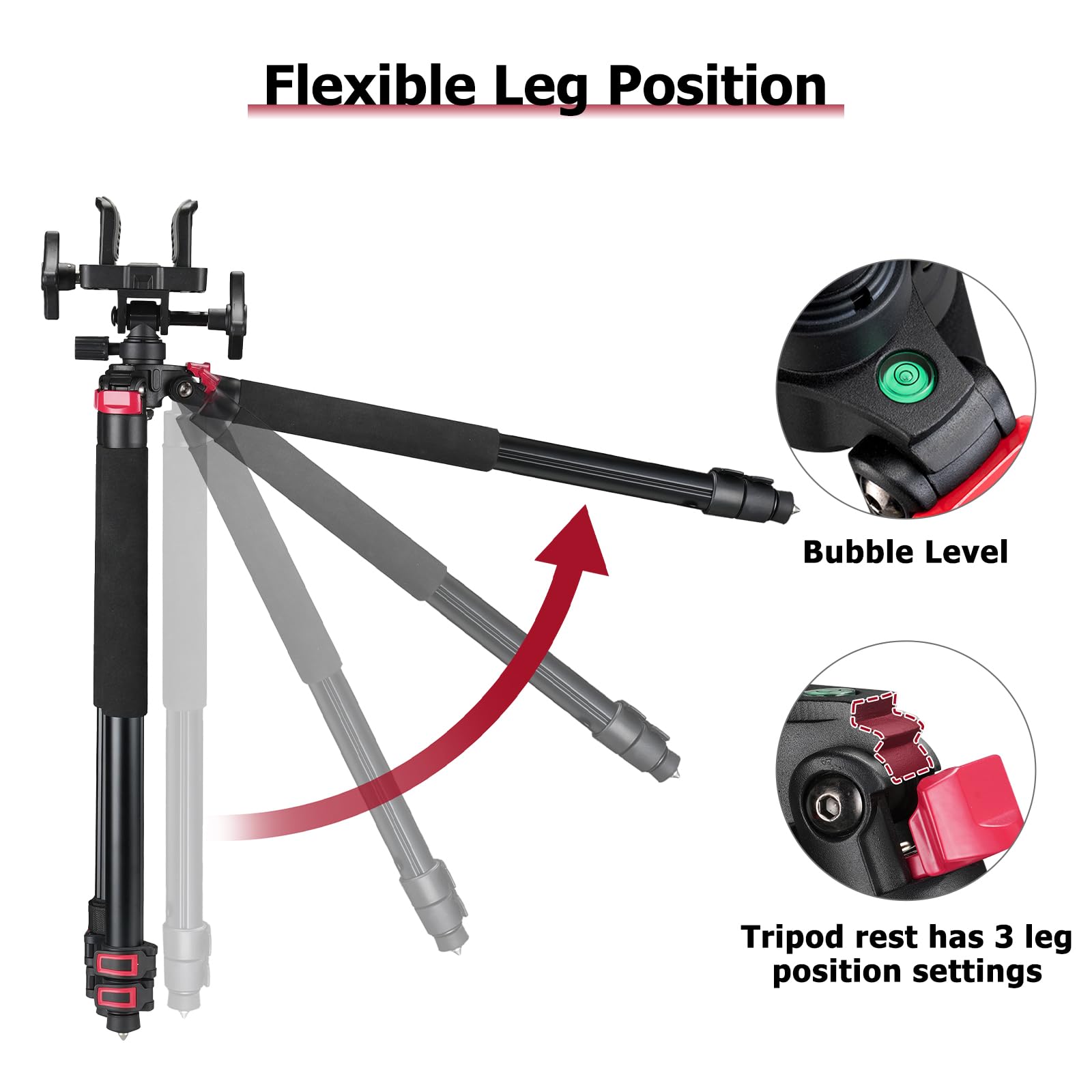 Trakiom tripod rest bubble level helps achieve level alignment.