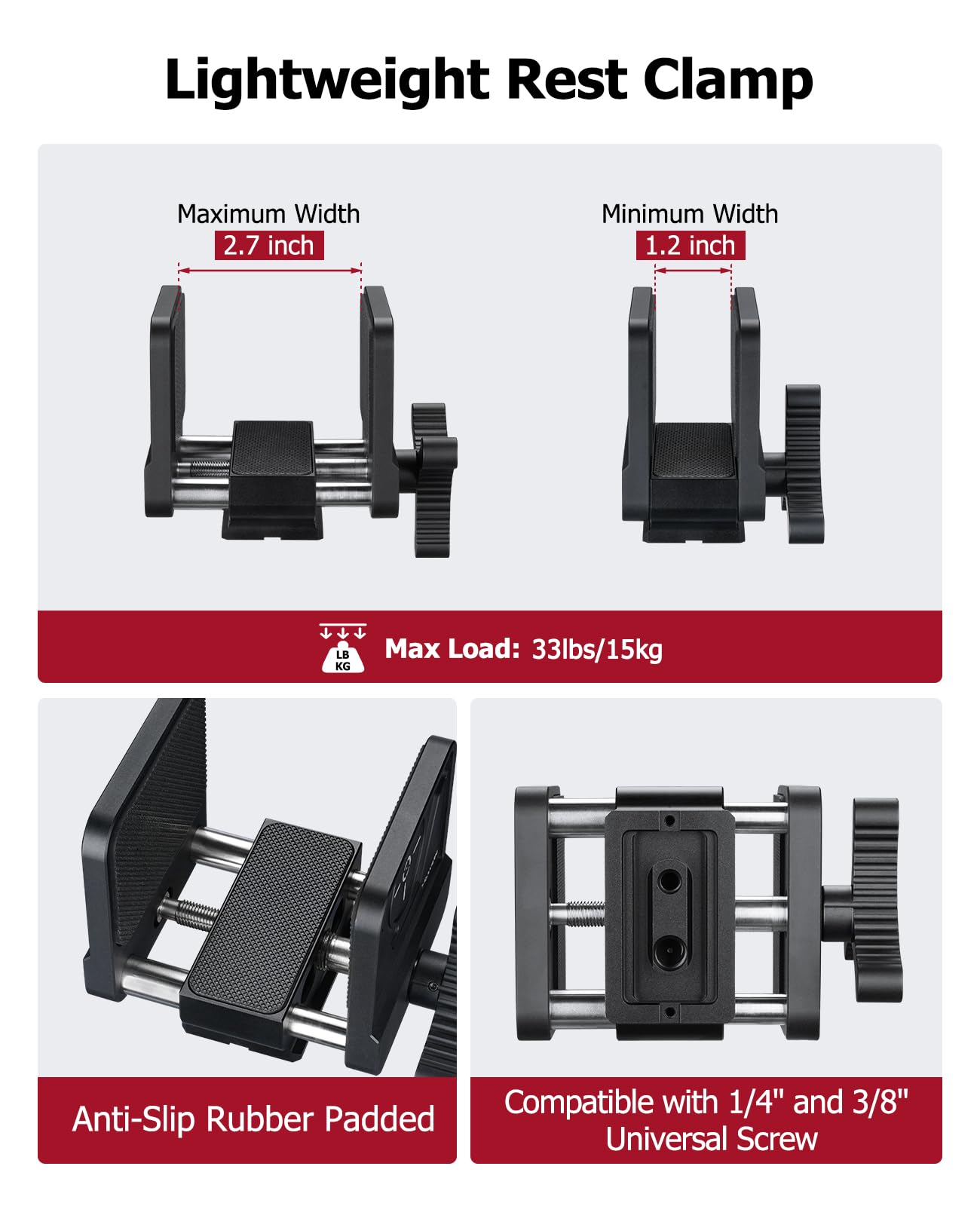 Trakiom Tripod Universal Saddle Clamp highlights scratch-free grip on diverse gear.
