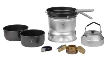 Trangia 25-6 ultralight stove kit assembled for compact backpacking meals.