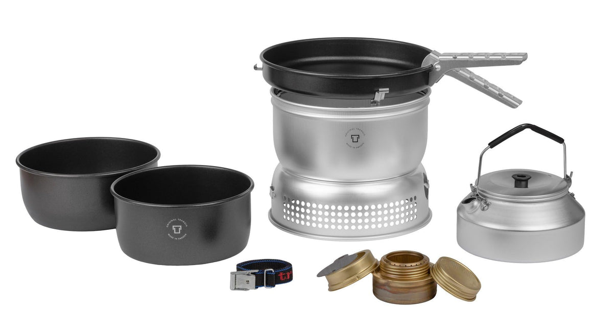 Trangia 25-6 ultralight stove kit assembled for compact backpacking meals.