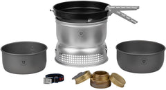 Trangia 25-9 ultralight hard anodized cookset with alcohol stove for backcountry meals.