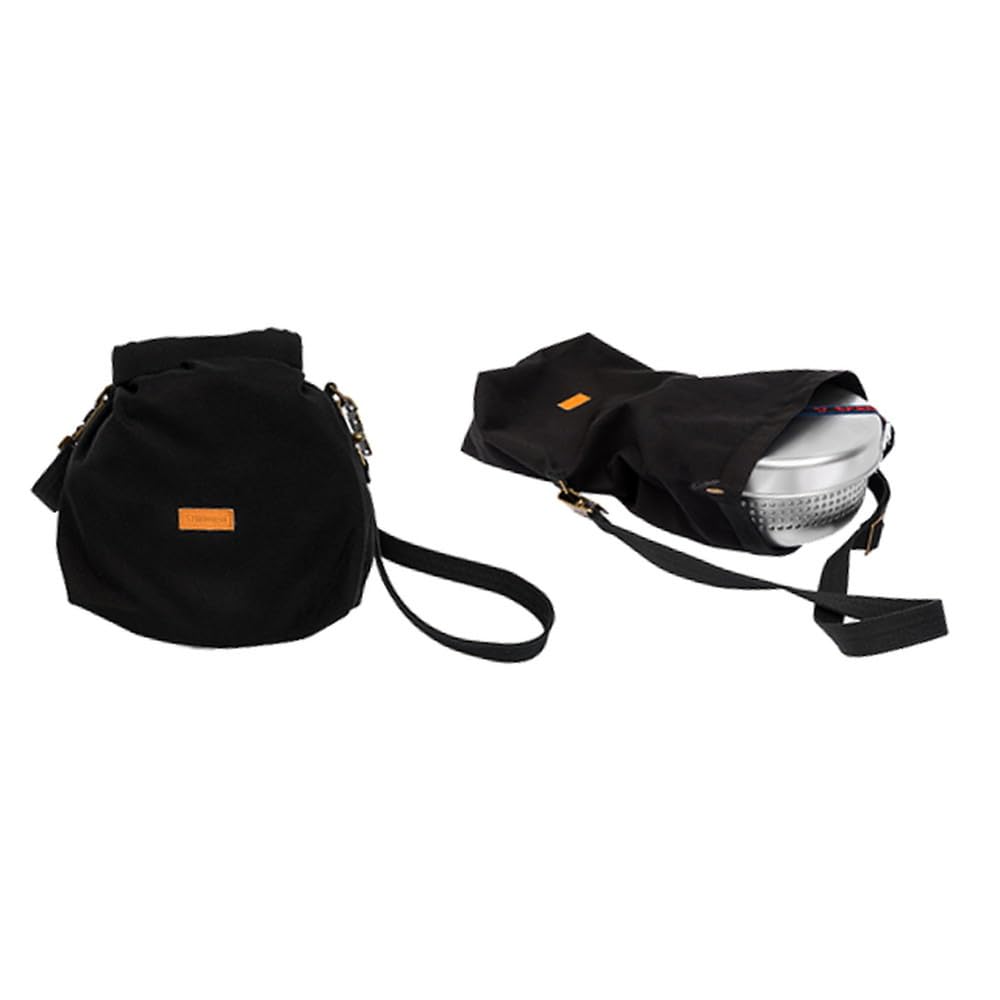 Trangia roll-top bag with shoulder strap simplifies carrying storm cookers and fuel bottles.