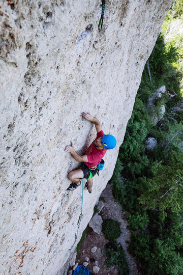 Trango Halo red color increases visibility on rock faces.