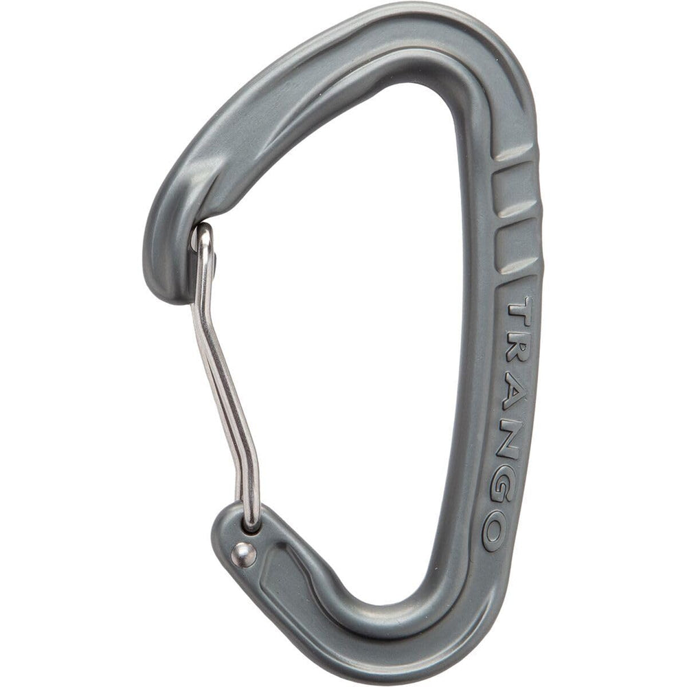 TRANGO Phase carabiner in gray offers reliable, lightweight protection for rock climbing.