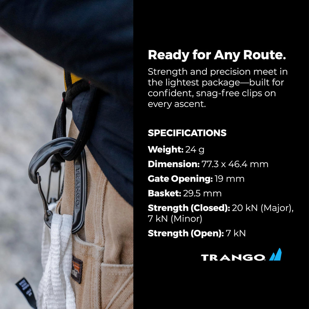 TRANGO Quantum orange carabiner on rack-ready gear for alpine ascents