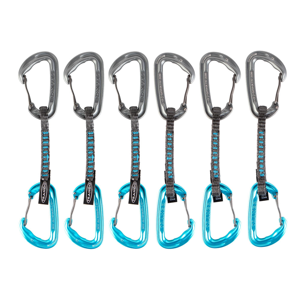 TRANGO Quantum Quickdraw Extender with atomic dogbone offers ultralight strength for sport climbs.