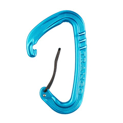 TRANGO Vector cyan carabiner spine ridges shown for improved grip and handling.